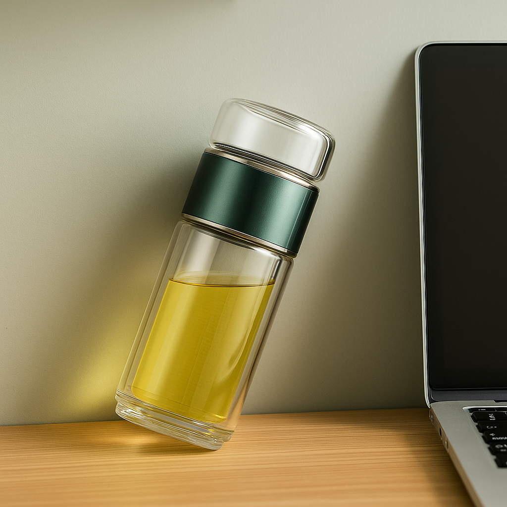 Emerald Essence – Double-Wall Glass Bottle – Tea & Infused Water